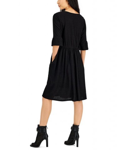 Petite Clip Dot Flared-Sleeve A-Line Dress Black $14.42 Dresses