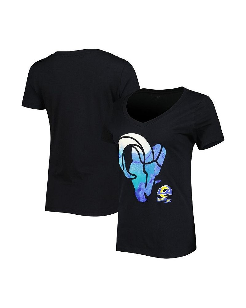 Women's Black Los Angeles Rams Ink Dye Sideline V-Neck T-Shirt Black $15.17 Tops