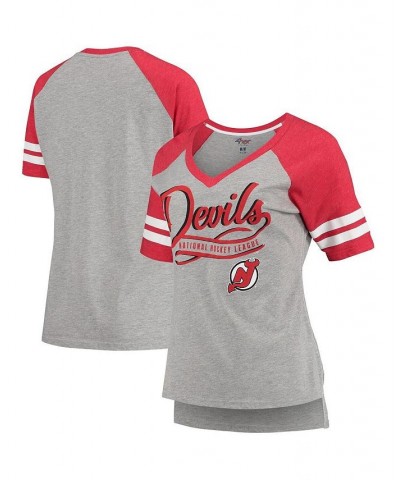 Women's Heathered Gray Red New Jersey Devils Goal Line Raglan T-shirt Heathered Gray, Red $13.05 Tops