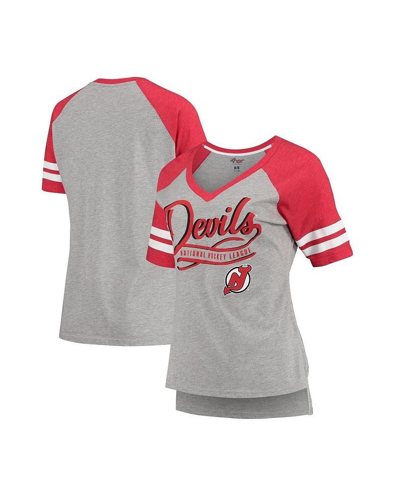 Women's Heathered Gray Red New Jersey Devils Goal Line Raglan T-shirt Heathered Gray, Red $13.05 Tops