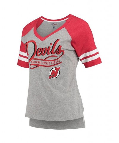 Women's Heathered Gray Red New Jersey Devils Goal Line Raglan T-shirt Heathered Gray, Red $13.05 Tops