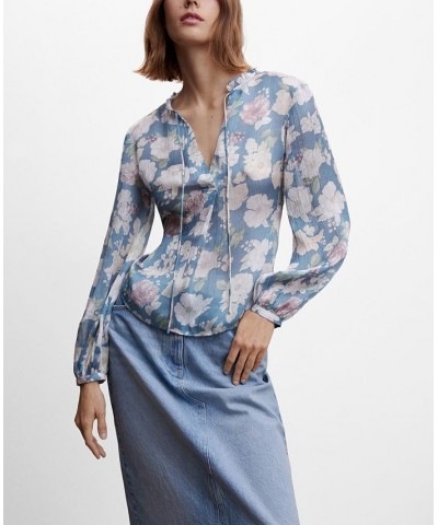 Women's Floral Tie Blouse Blue $34.79 Tops