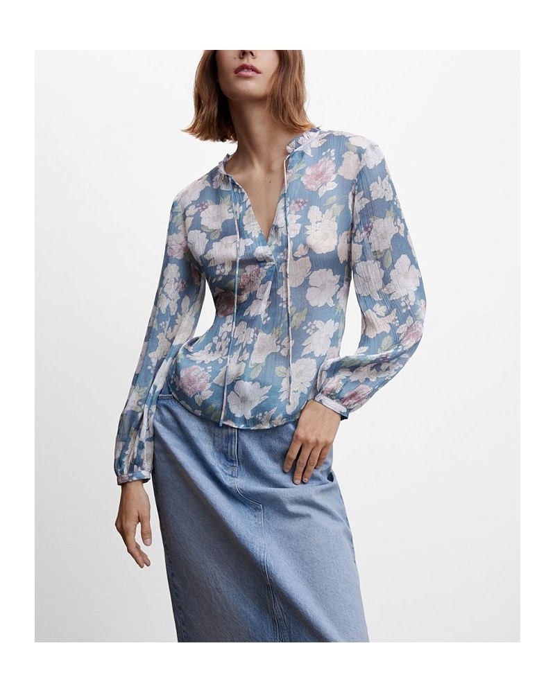 Women's Floral Tie Blouse Blue $34.79 Tops