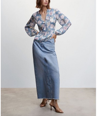 Women's Floral Tie Blouse Blue $34.79 Tops