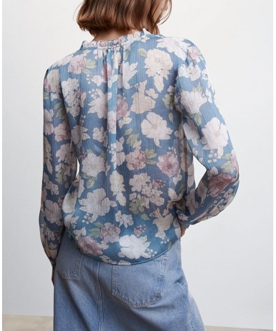 Women's Floral Tie Blouse Blue $34.79 Tops