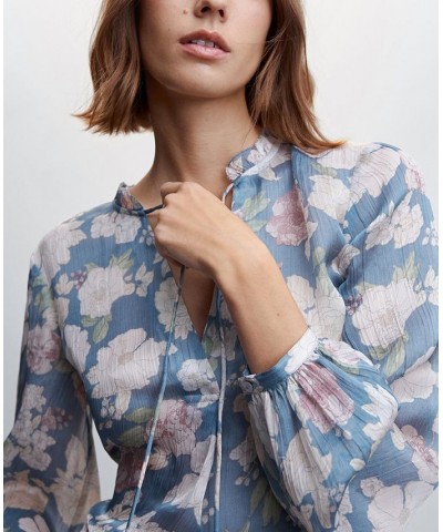 Women's Floral Tie Blouse Blue $34.79 Tops