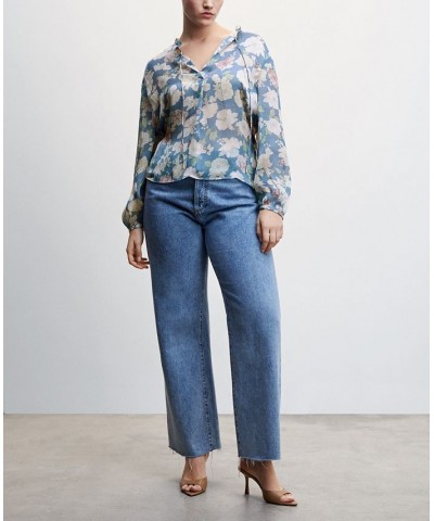 Women's Floral Tie Blouse Blue $34.79 Tops