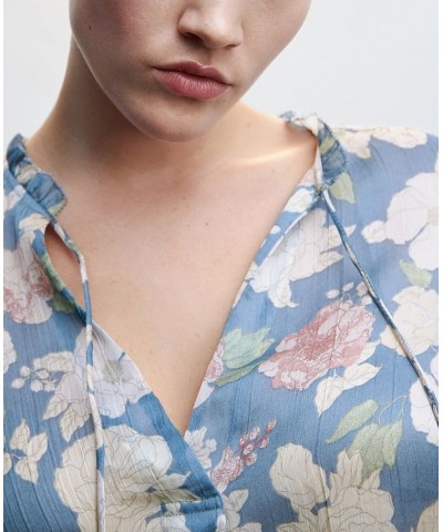 Women's Floral Tie Blouse Blue $34.79 Tops