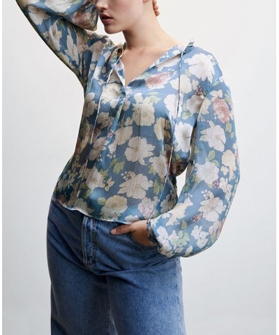 Women's Floral Tie Blouse Blue $34.79 Tops