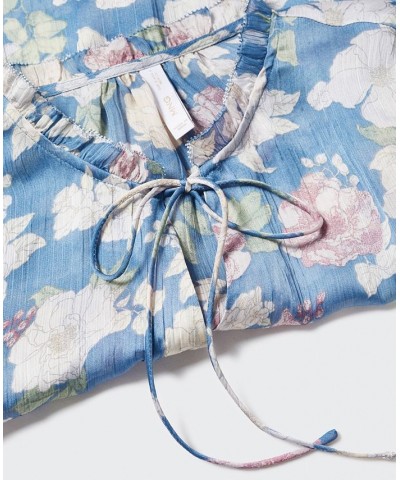 Women's Floral Tie Blouse Blue $34.79 Tops