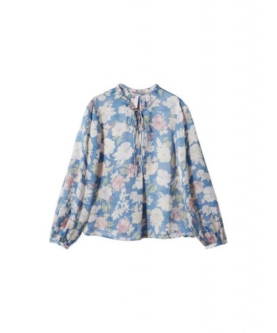 Women's Floral Tie Blouse Blue $34.79 Tops