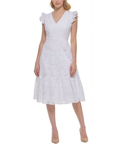 Women's Cotton Eyelet A-Line Dress White $72.24 Dresses