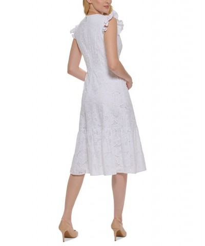 Women's Cotton Eyelet A-Line Dress White $72.24 Dresses