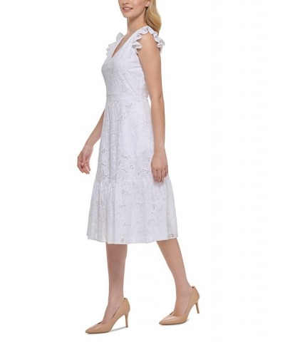 Women's Cotton Eyelet A-Line Dress White $72.24 Dresses