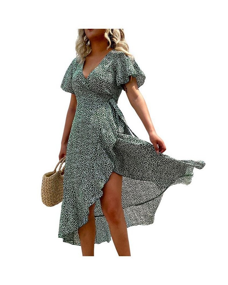 Women's Flared Sleeve V-neck Ditsy Dress Green $26.31 Dresses