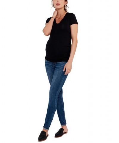 Luxe Side Ruched V-Scoop Maternity T Shirt Black $25.20 Tops