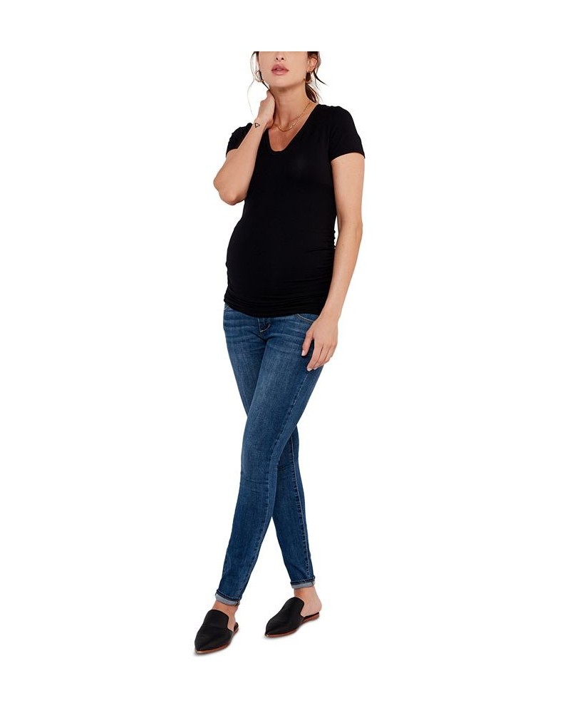 Luxe Side Ruched V-Scoop Maternity T Shirt Black $25.20 Tops