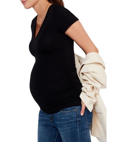 Luxe Side Ruched V-Scoop Maternity T Shirt Black $25.20 Tops