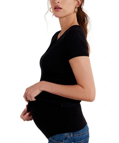 Luxe Side Ruched V-Scoop Maternity T Shirt Black $25.20 Tops