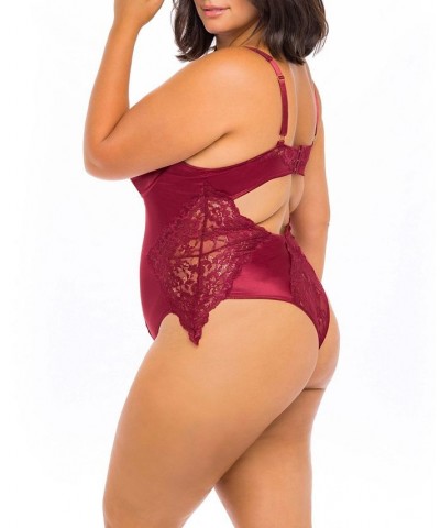 Plus Size High Apex Lingerie Teddy with Deep Plunging Neckline and Lace Inserts Rhubarb $26.91 Lingerie