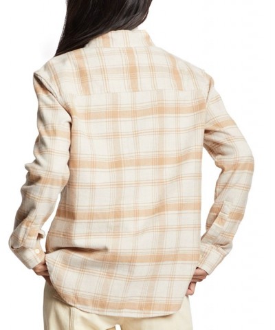 Women's Cotton Boyfriend Flannel Shirt Tan/Beige $34.40 Tops