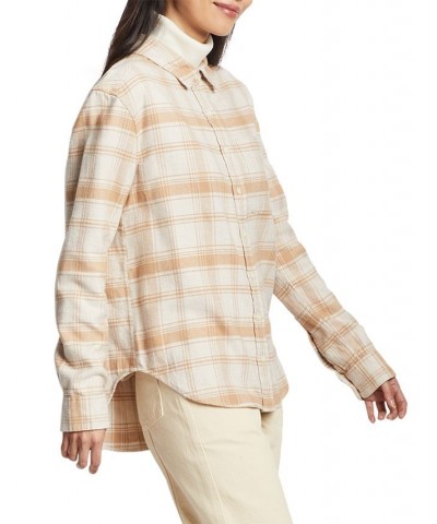 Women's Cotton Boyfriend Flannel Shirt Tan/Beige $34.40 Tops