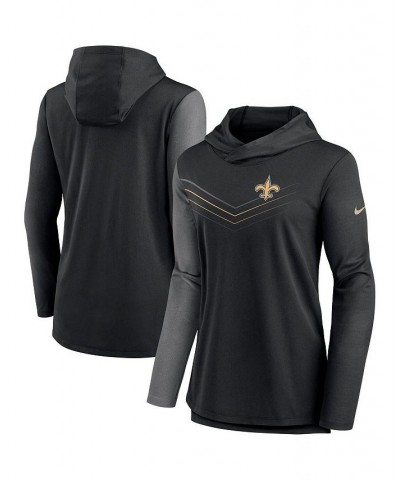 Women's New Orleans Saints Chevron Hoodie Performance Long Sleeve T-shirt Black, Heathered Charcoal $34.50 Tops