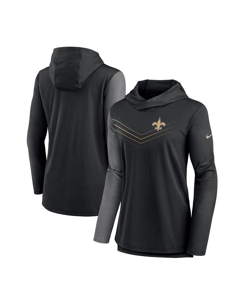 Women's New Orleans Saints Chevron Hoodie Performance Long Sleeve T-shirt Black, Heathered Charcoal $34.50 Tops