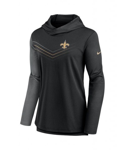 Women's New Orleans Saints Chevron Hoodie Performance Long Sleeve T-shirt Black, Heathered Charcoal $34.50 Tops