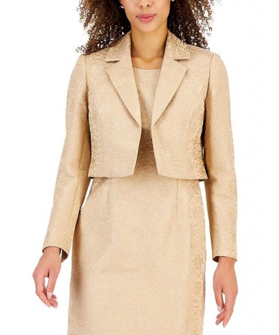 Women's Jacquard Open-Front Cropped Jacket Tan/Beige $47.26 Jackets