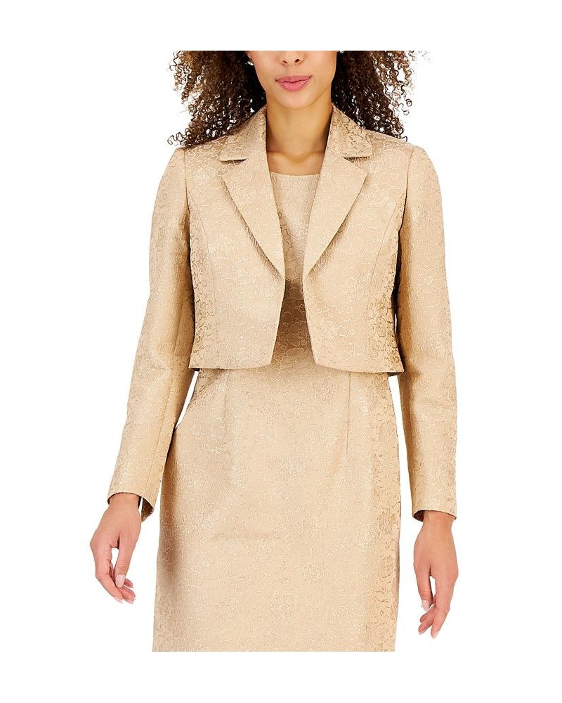 Women's Jacquard Open-Front Cropped Jacket Tan/Beige $47.26 Jackets