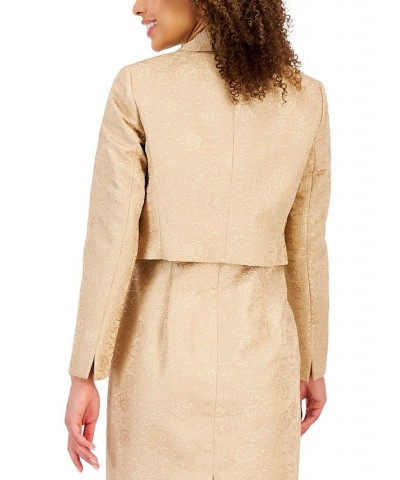 Women's Jacquard Open-Front Cropped Jacket Tan/Beige $47.26 Jackets