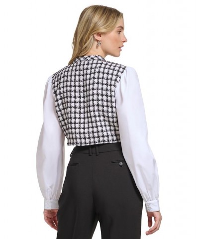 Women's Mixed Media Cropped Long-Sleeve Jacket Black/white $41.51 Jackets