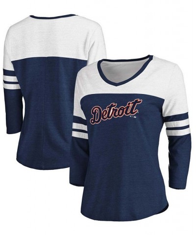 Women's Heathered Navy White Detroit Tigers Official Wordmark 3/4 Sleeve V-Neck Tri-Blend T-shirt Heather Navy $26.49 Tops