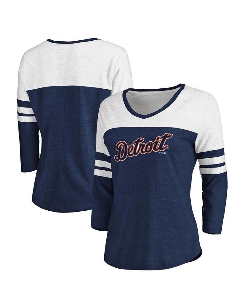 Women's Heathered Navy White Detroit Tigers Official Wordmark 3/4 Sleeve V-Neck Tri-Blend T-shirt Heather Navy $26.49 Tops