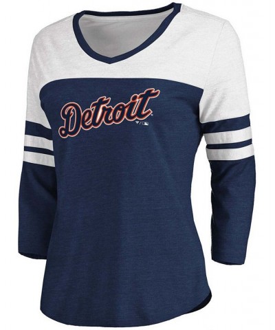 Women's Heathered Navy White Detroit Tigers Official Wordmark 3/4 Sleeve V-Neck Tri-Blend T-shirt Heather Navy $26.49 Tops