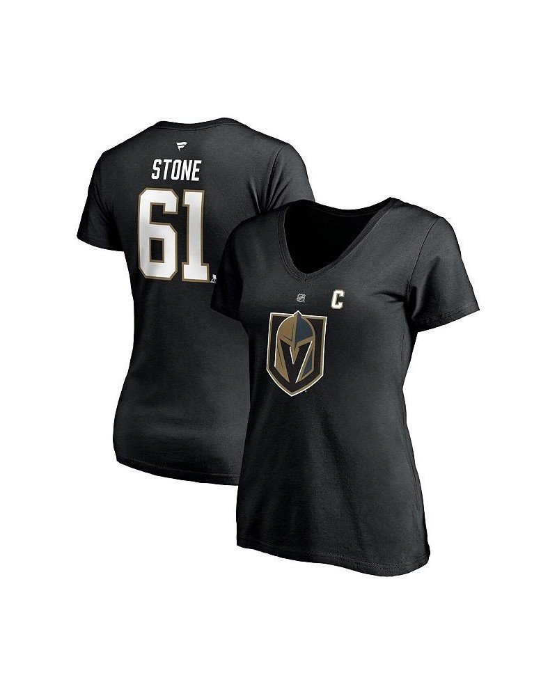 Women's Mark Stone Black Vegas Golden Knights Authentic Stack Name and Number V-Neck T-shirt Black $21.83 Tops