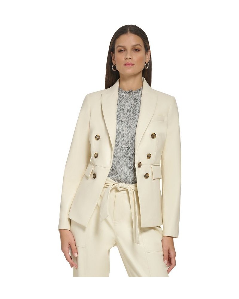 Women's Faux Leather Double-Breasted Blazer Buttercream $49.54 Jackets