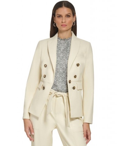 Women's Faux Leather Double-Breasted Blazer Buttercream $49.54 Jackets