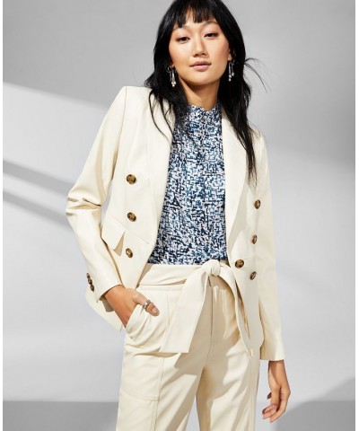 Women's Faux Leather Double-Breasted Blazer Buttercream $49.54 Jackets