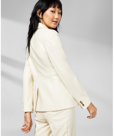 Women's Faux Leather Double-Breasted Blazer Buttercream $49.54 Jackets