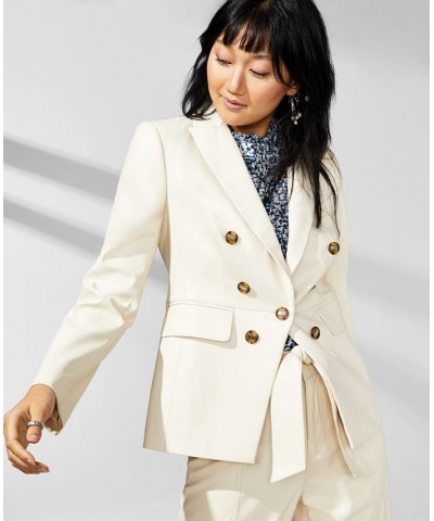 Women's Faux Leather Double-Breasted Blazer Buttercream $49.54 Jackets