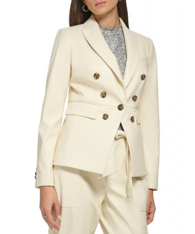 Women's Faux Leather Double-Breasted Blazer Buttercream $49.54 Jackets