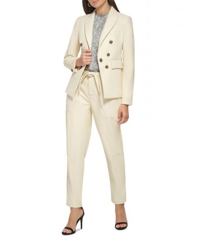 Women's Faux Leather Double-Breasted Blazer Buttercream $49.54 Jackets