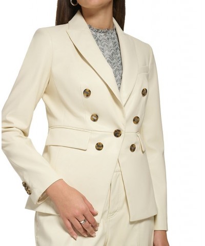 Women's Faux Leather Double-Breasted Blazer Buttercream $49.54 Jackets