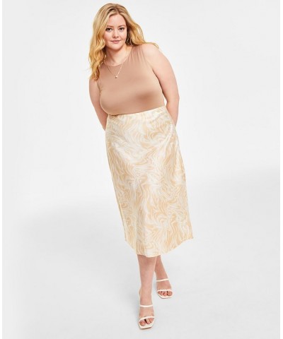Trendy Plus Size Satin Slip Skirt Tan/Beige $14.49 Skirts