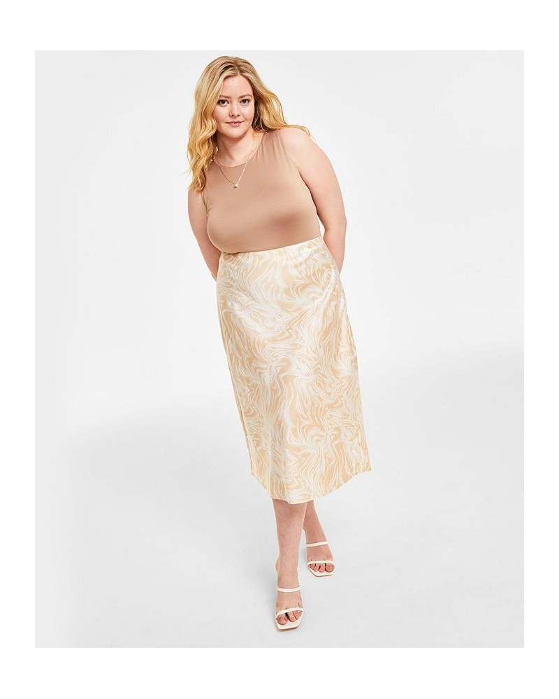 Trendy Plus Size Satin Slip Skirt Tan/Beige $14.49 Skirts