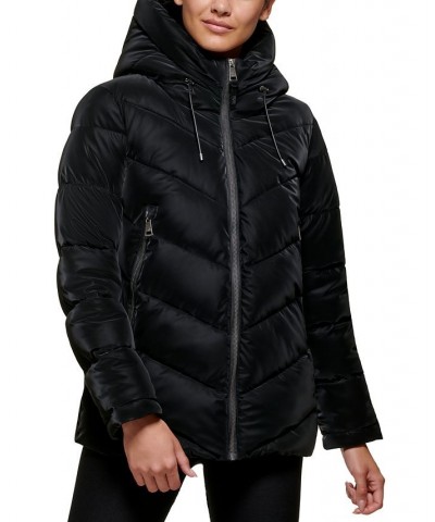 Women's Hooded Shine Puffer Coat Black $72.00 Coats