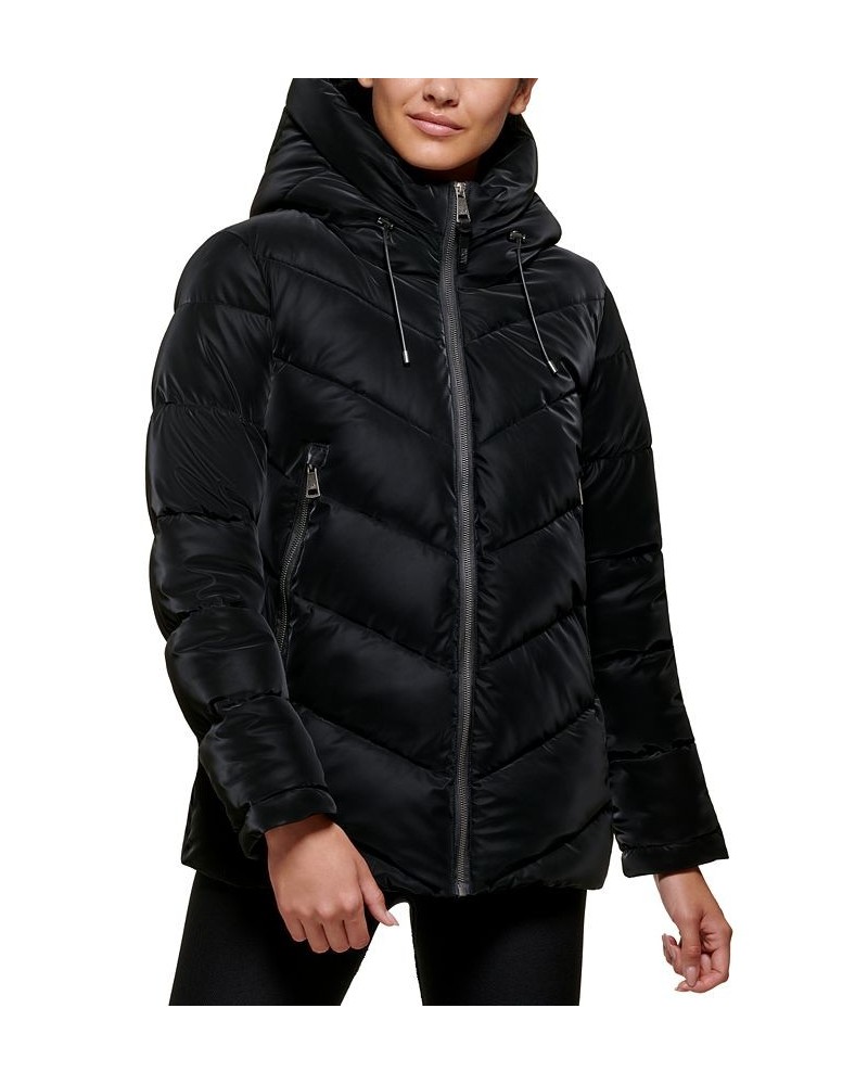 Women's Hooded Shine Puffer Coat Black $72.00 Coats