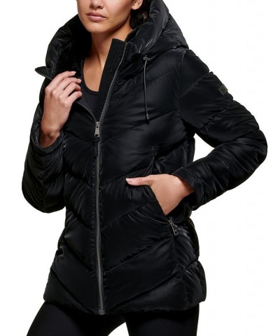 Women's Hooded Shine Puffer Coat Black $72.00 Coats